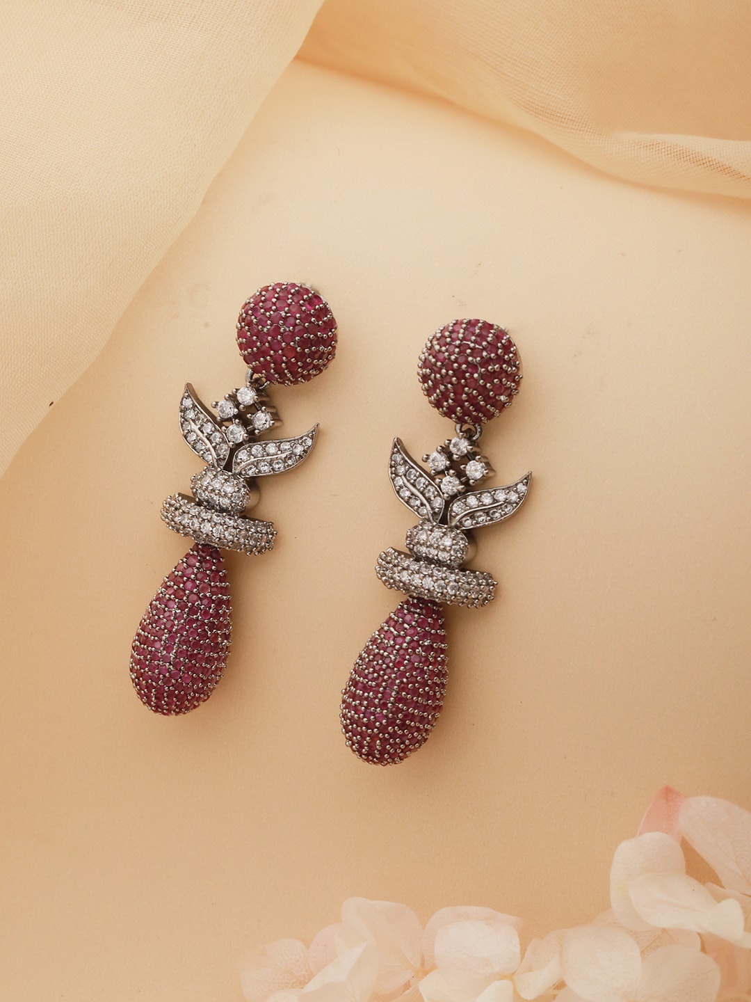 

Saraf RS Jewellery Silver Plated AD Studded Drop Earrings
