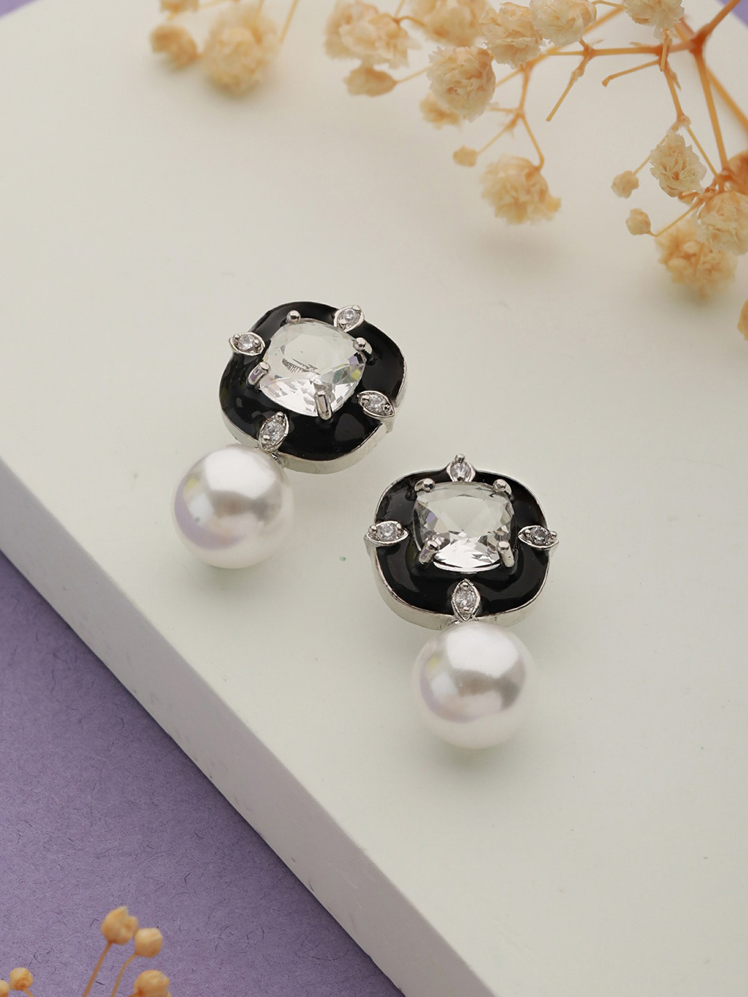 

Saraf RS Jewellery Silver Plated AD Studded Studs Earrings