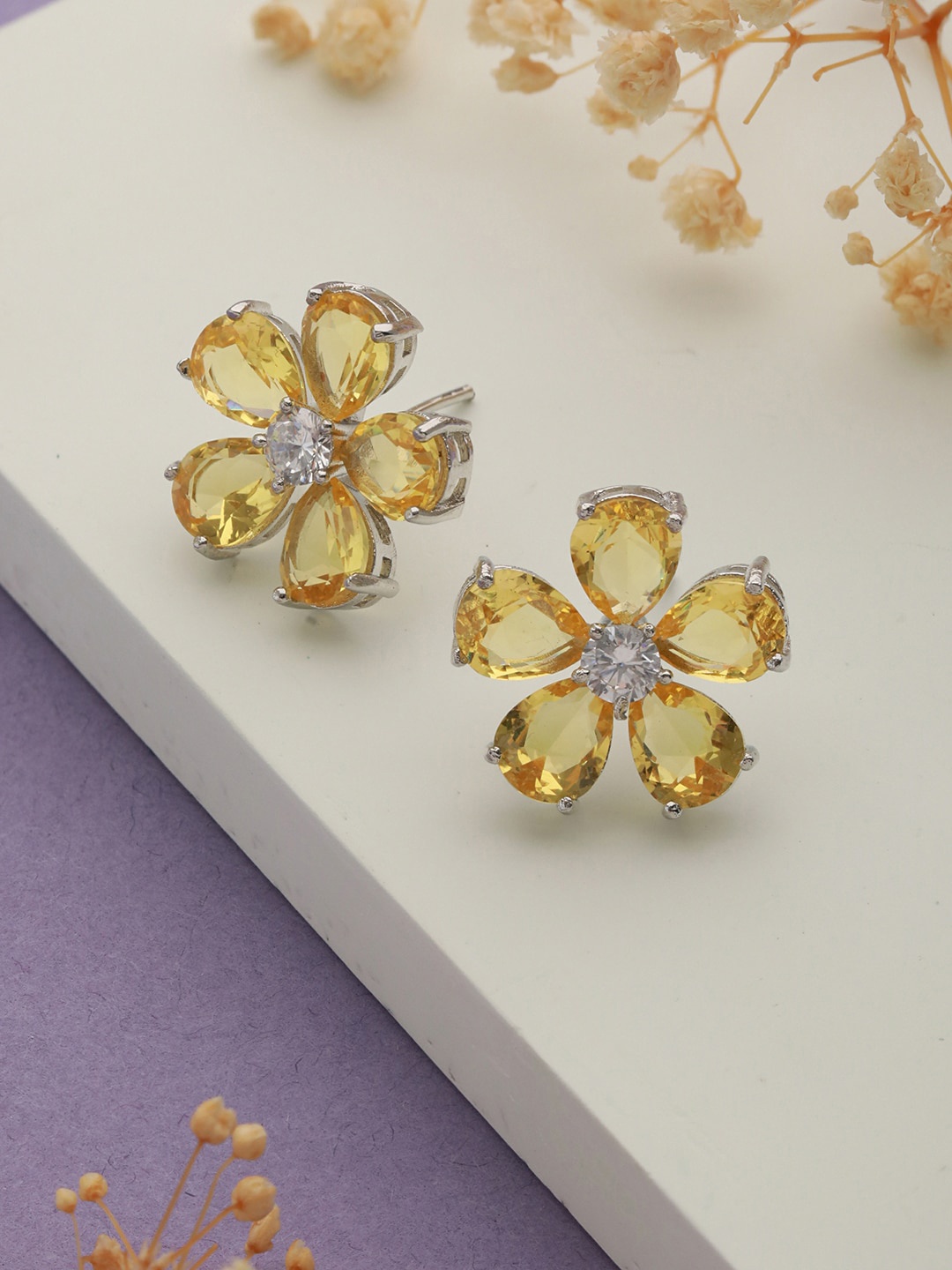 

Saraf RS Jewellery Silver-Plated Zircon Contemporary Stud Earrings