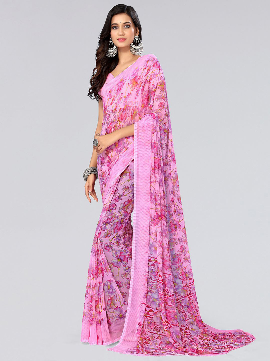 

KALINI Floral Poly Georgette Saree, Pink