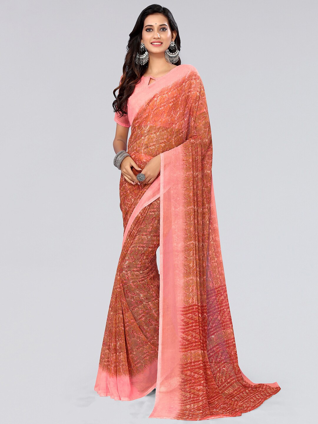

KALINI Floral Printed Poly Georgette Saree, Pink