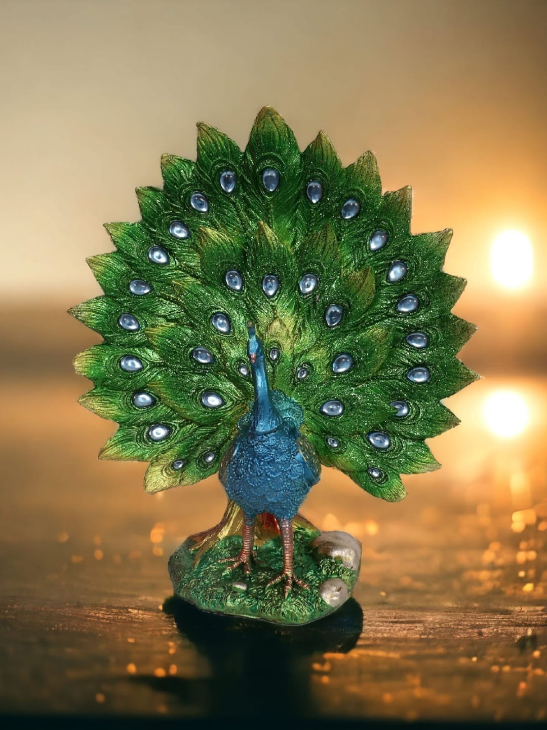 

CHOCOZONE Green & Blue Dancing Peacock Metal Showpiece