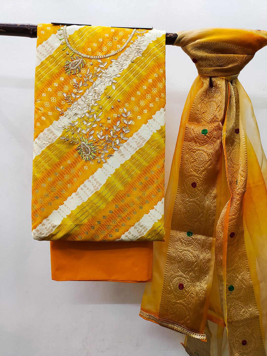 

KALINI Printed Viscose Rayon Unstitched Dress Material, Yellow