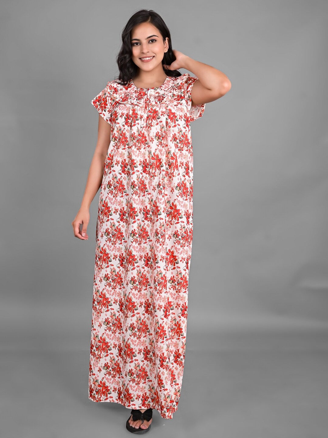 

Apratim Floral Printed Maxi Nightdress, White
