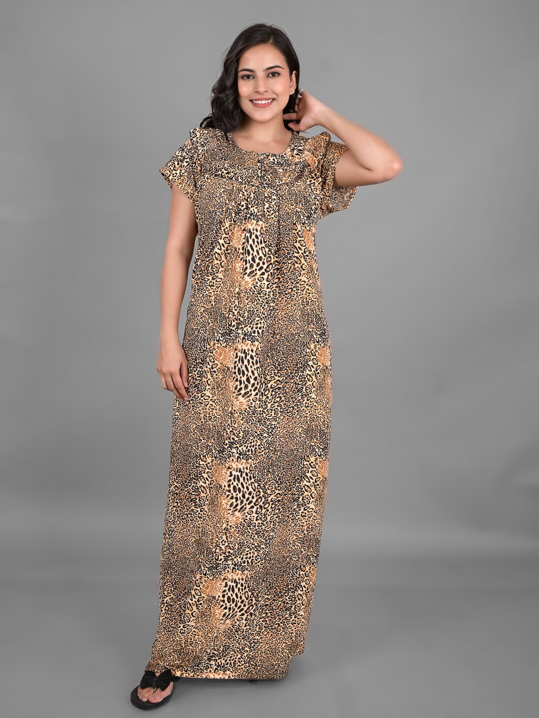 

Apratim Animal Printed Maxi Nightdress, Black