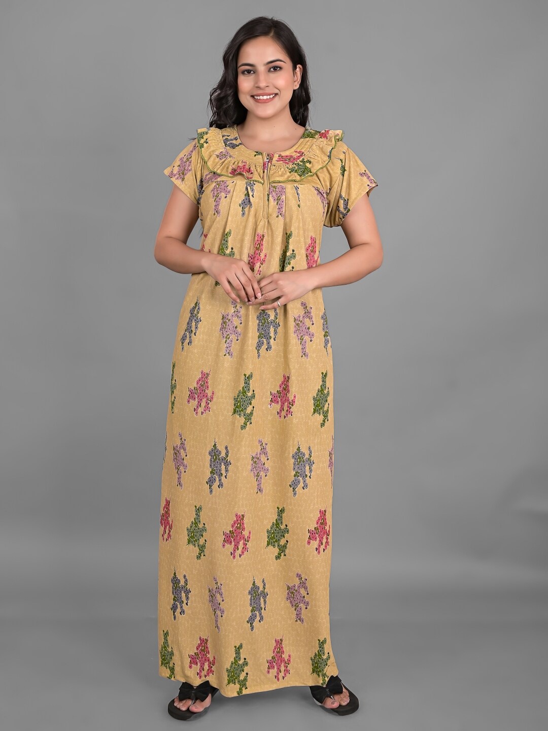 

Apratim Floral Printed Maxi Nightdress, Cream
