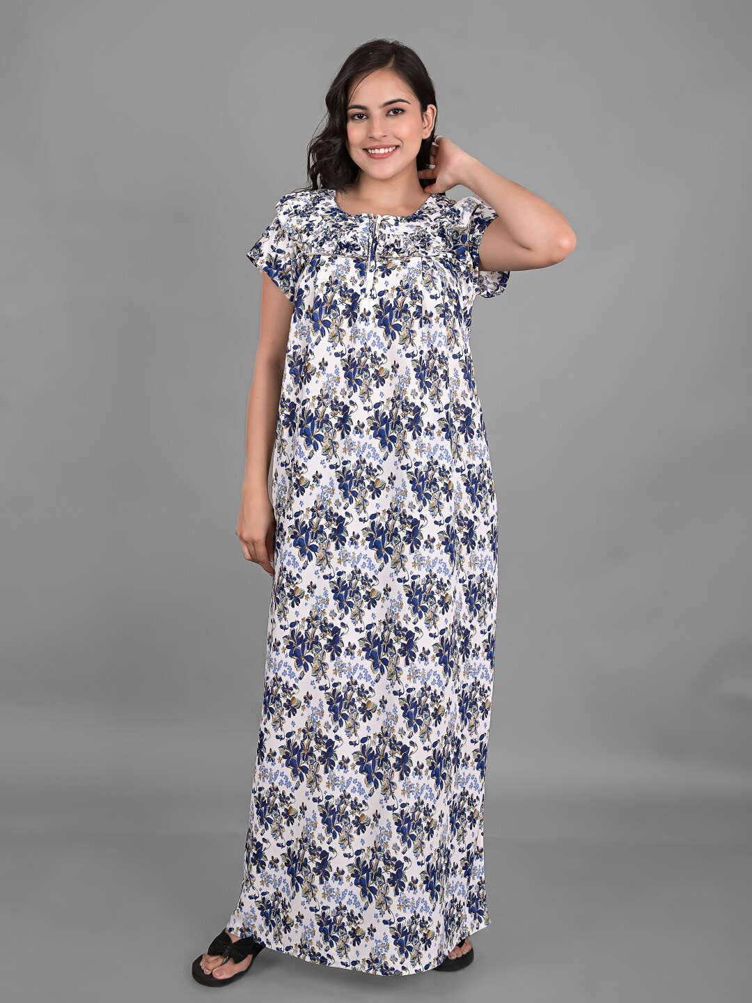 

Apratim Floral Printed Maxi Nightdress, White
