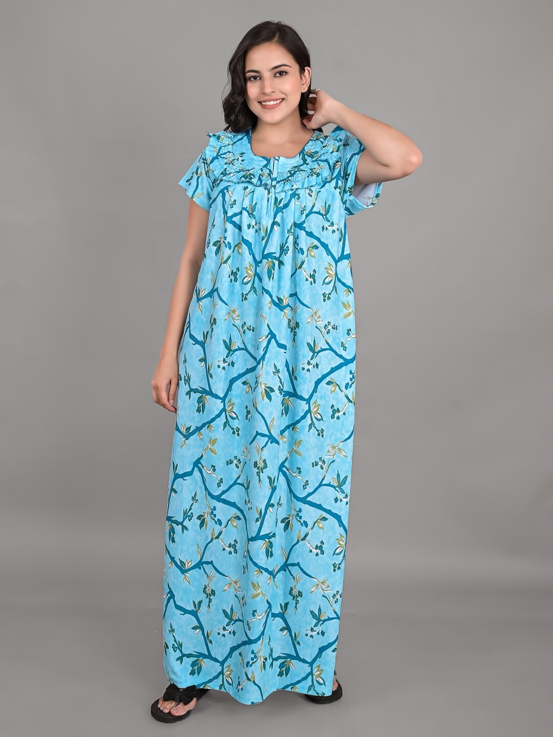 

Apratim Abstract Printed Maxi Nightdress, Turquoise blue