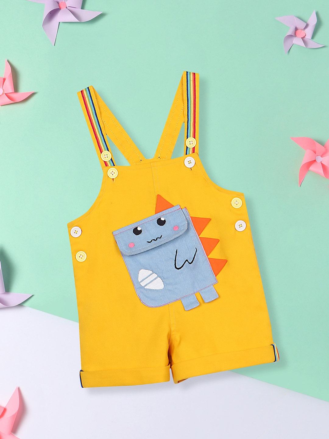 

Nauti Nati Boys Applique Pure Cotton Denim Dungaree, Yellow