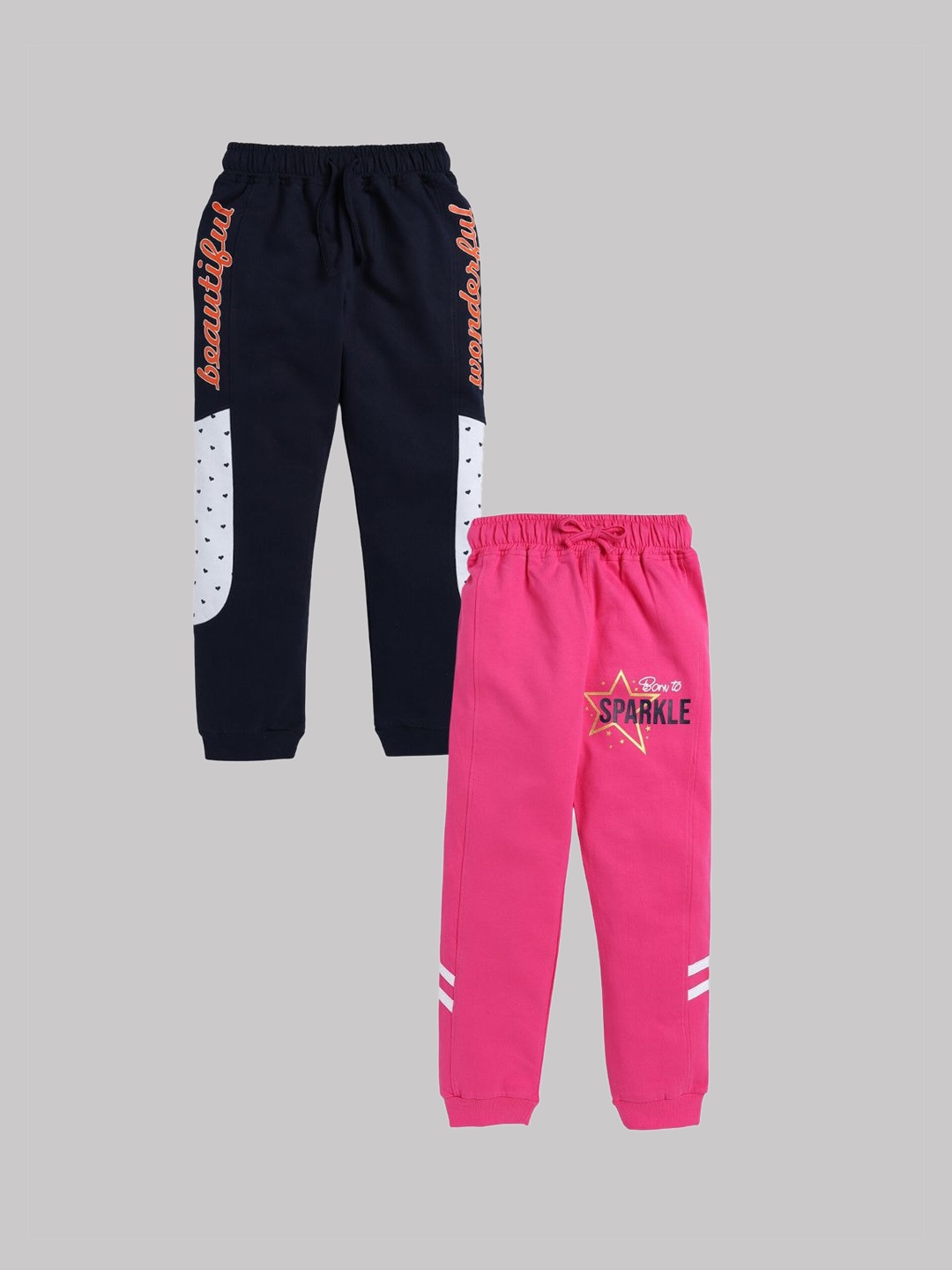 

YK Girls Pack Of 2 Printed Pure Cotton Joggers, Pink