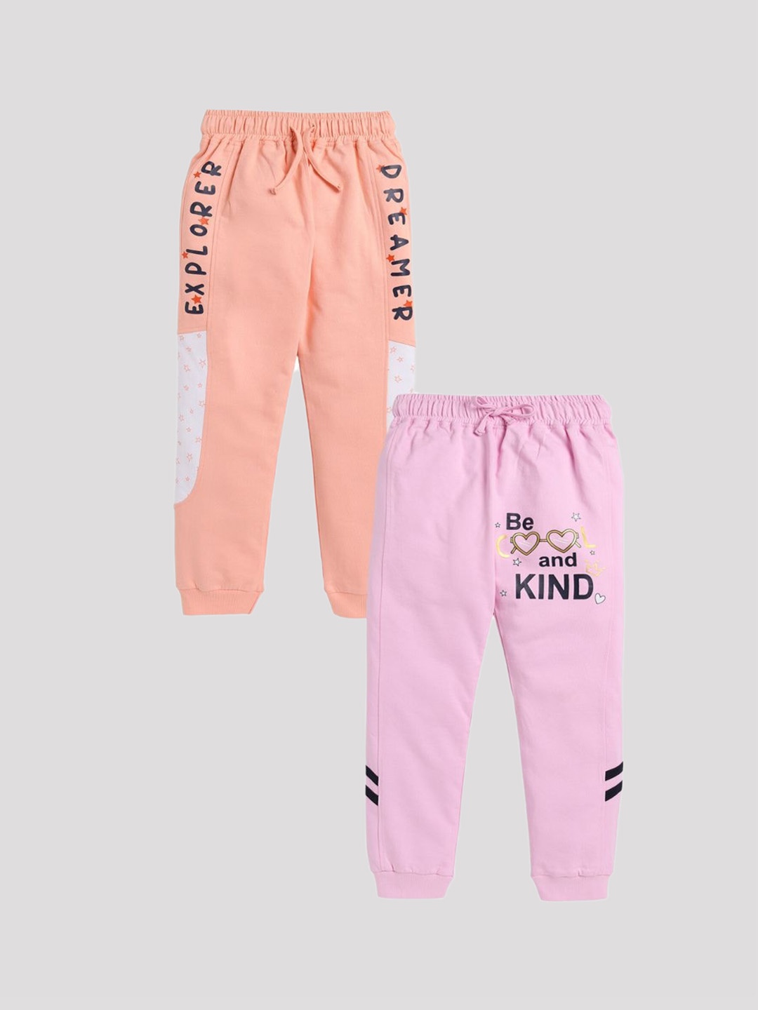 

YK Girls Pack Of 2 Graphic-Printed Pure-Cotton Joggers, Pink