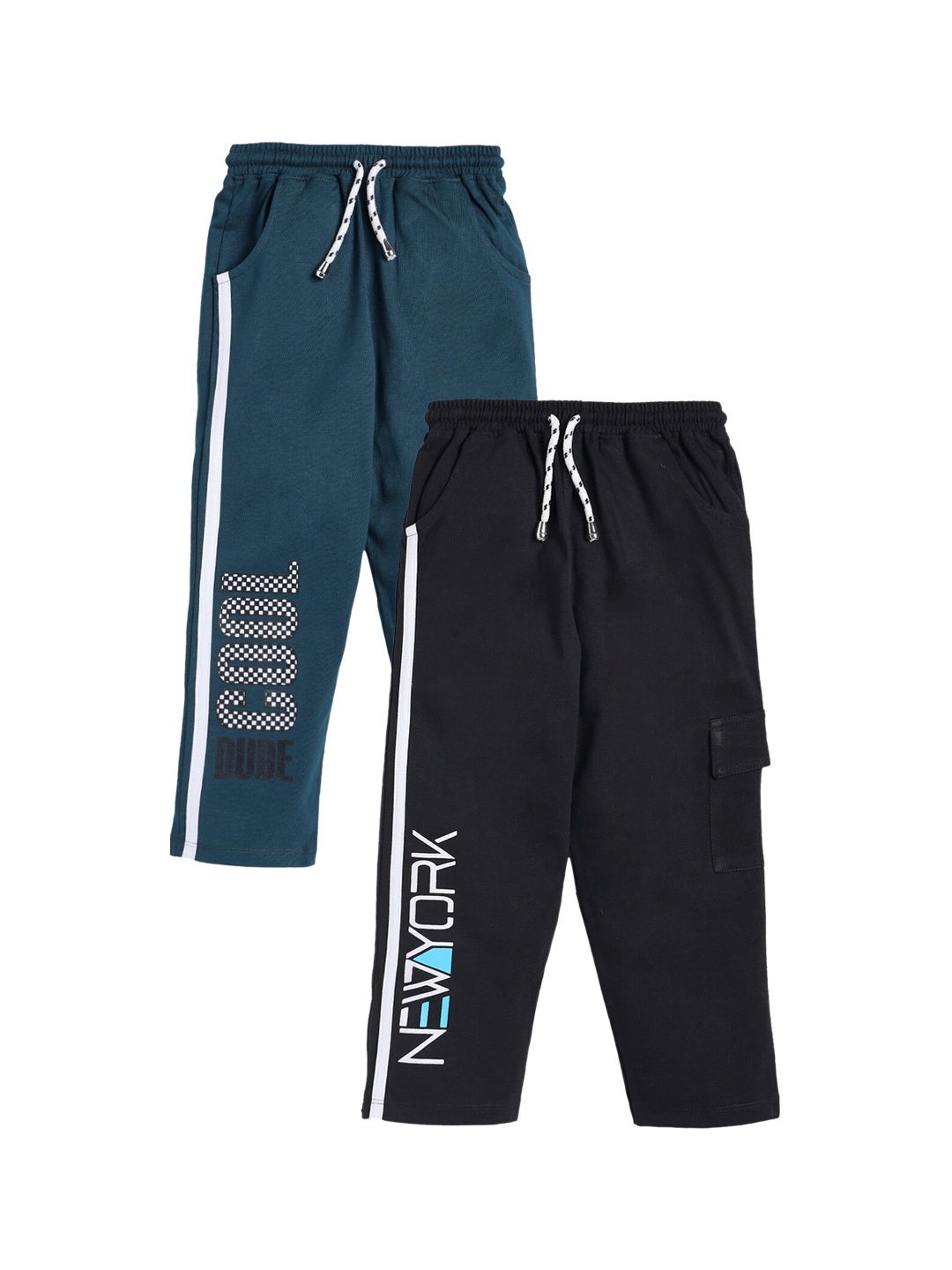 

YK Boys Pack Of 2 Printed Pure-Cotton Track Pants, Black