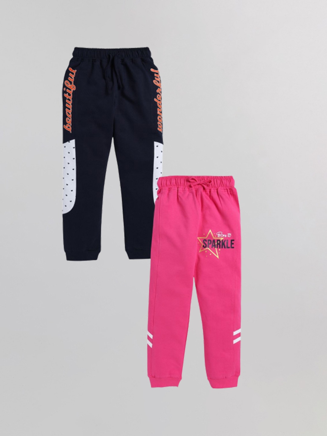 

YK Girls Pack Of 2 Graphic-Printed Pure-Cotton Joggers, Pink