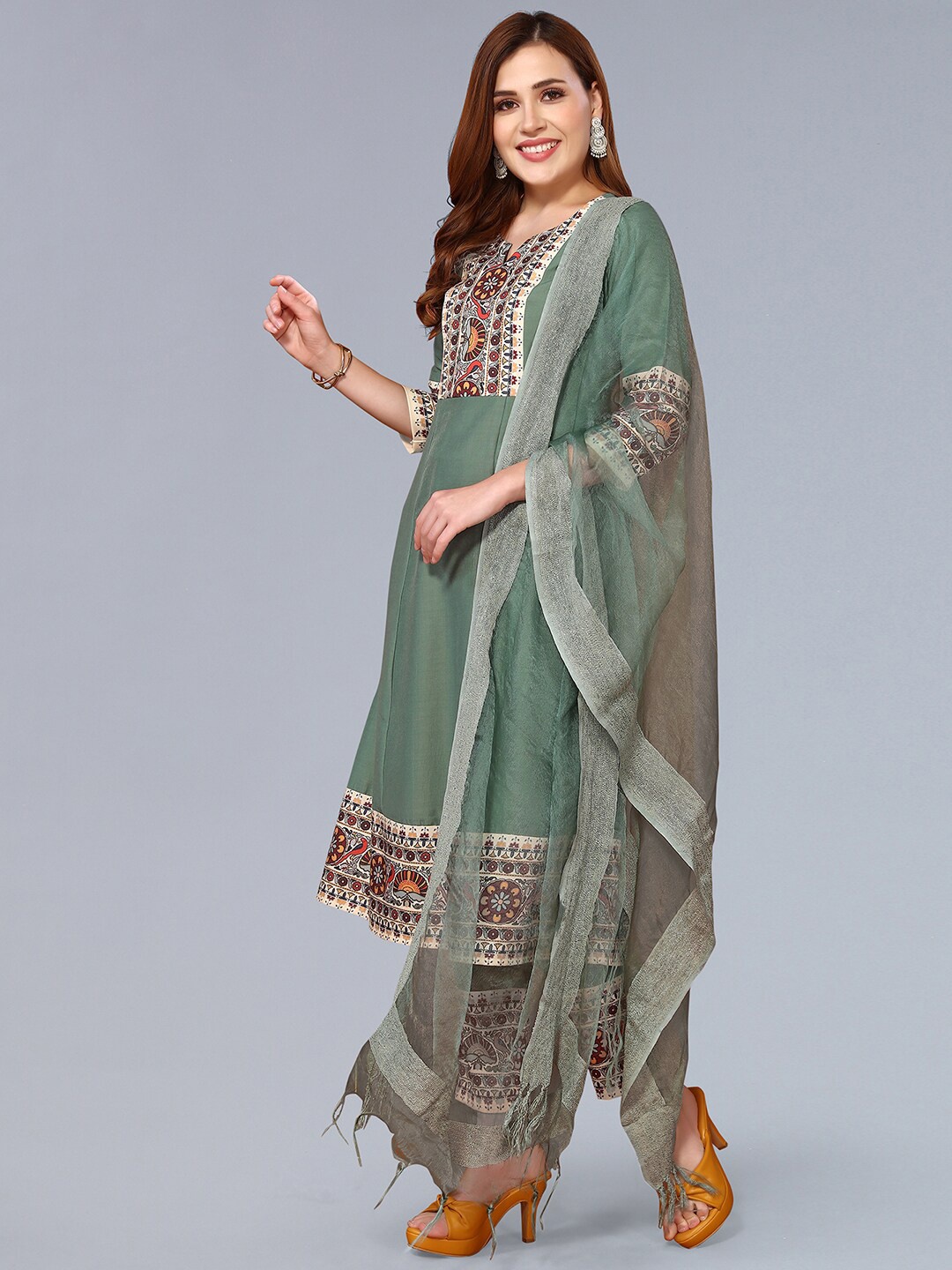 

KALINI Ethnic Motifs Yoke Design Kurta With Palazzos & Dupatta, Green
