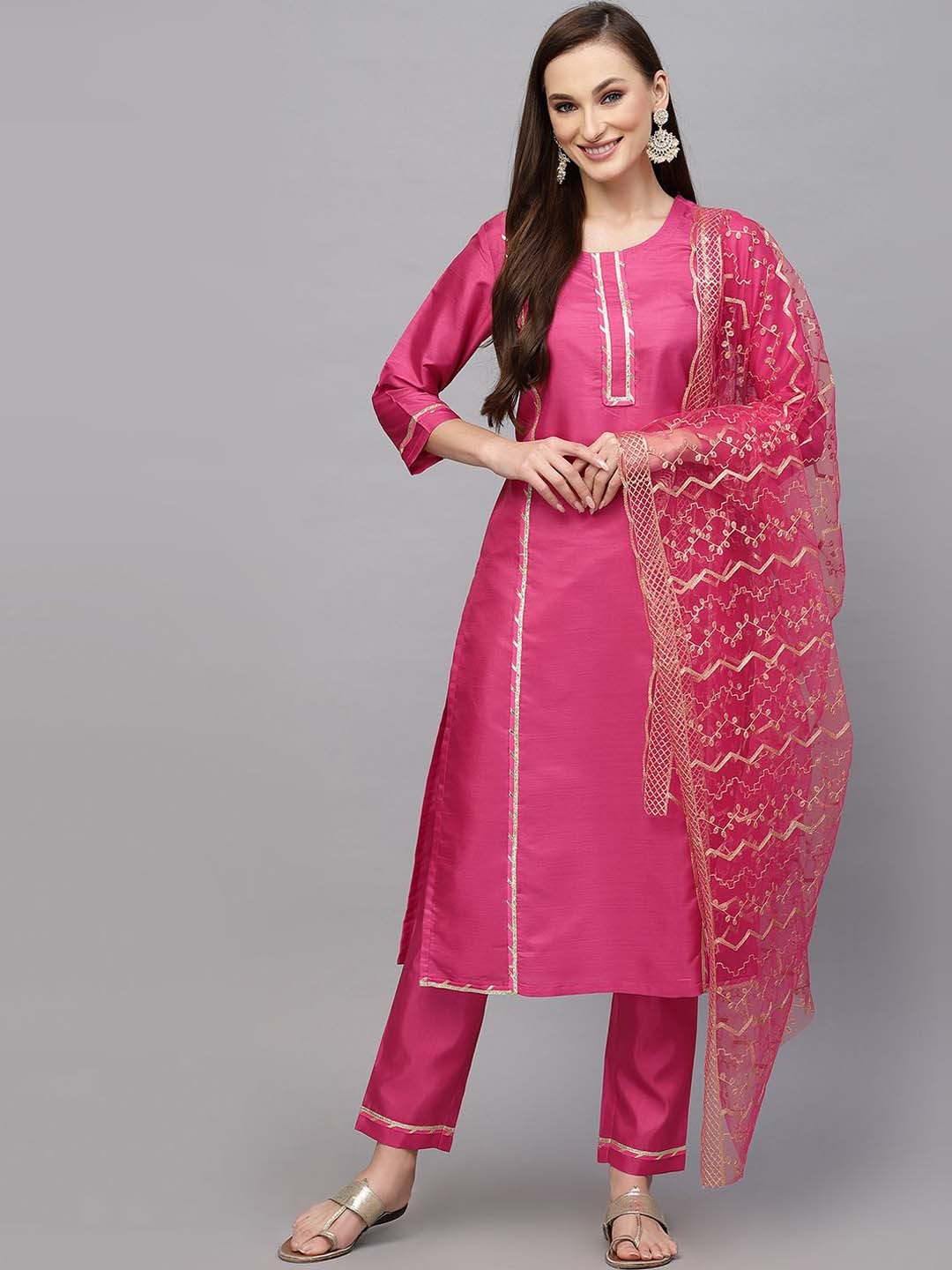 

KALINI Gotta Patti Kurta With Trousers & Dupatta, Pink