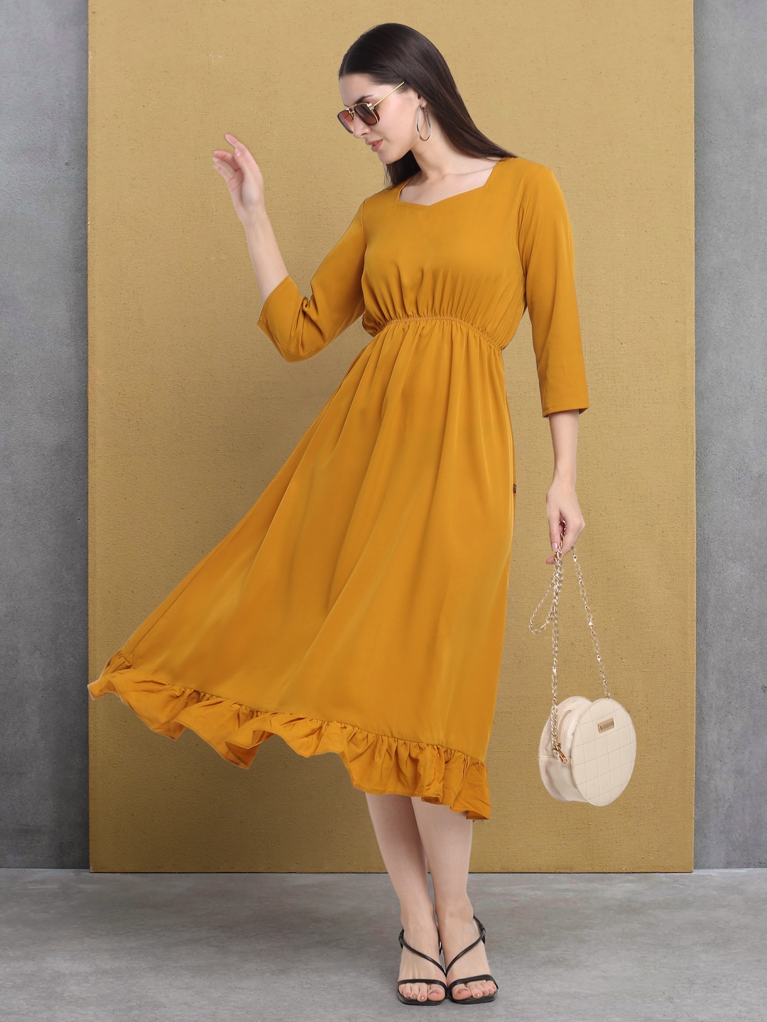 

RAISIN Crepe Fit & Flare Midi Dress, Brown