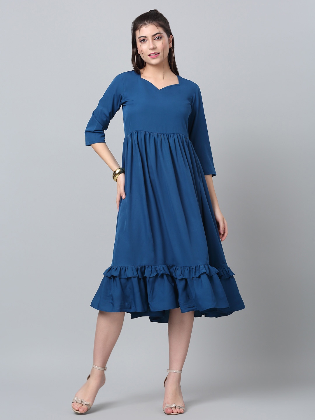 

RAISIN Sweetheart Neck Gathered Fit & Flare Midi Dress, Blue