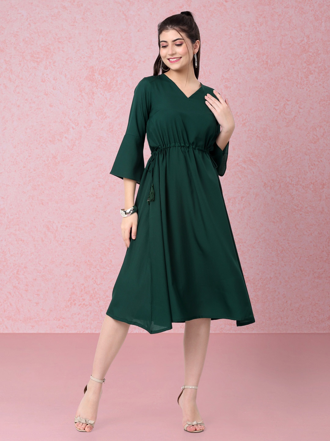 

RAISIN Crepe Fit & Flare Midi Dress, Green