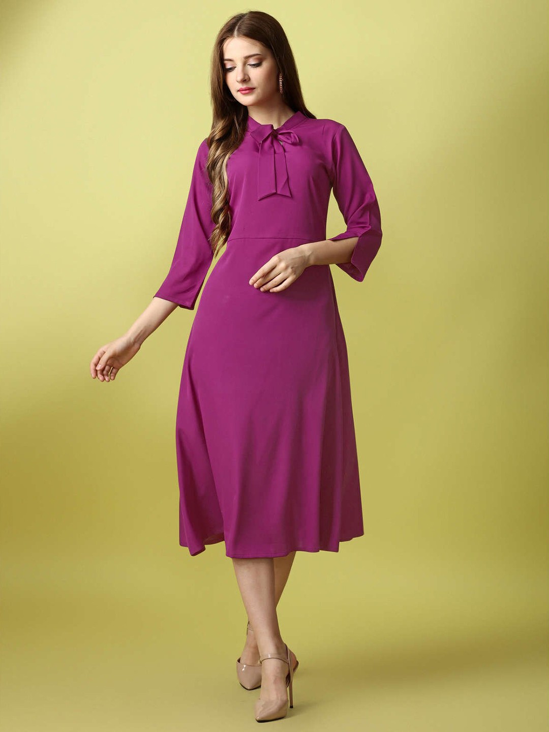 

RAISIN Tie-Up Neck Crepe A-Line Midi Dress, Magenta
