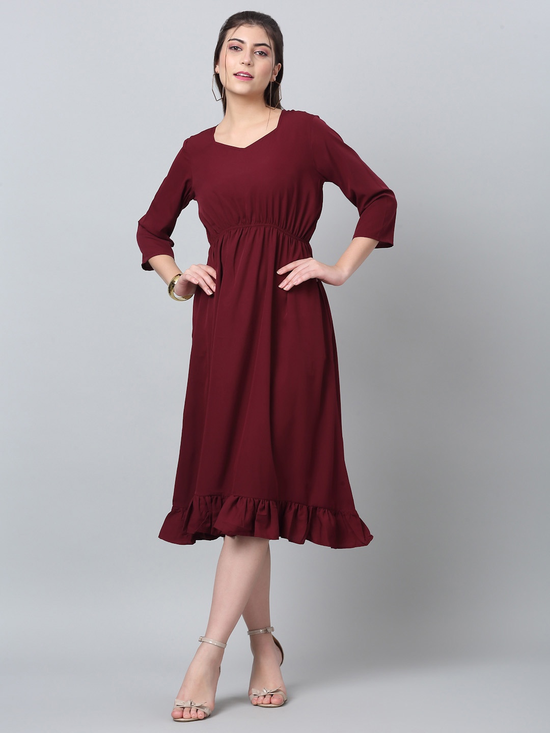 

RAISIN Sweetheart Neck Fit & Flare Midi Dress, Maroon