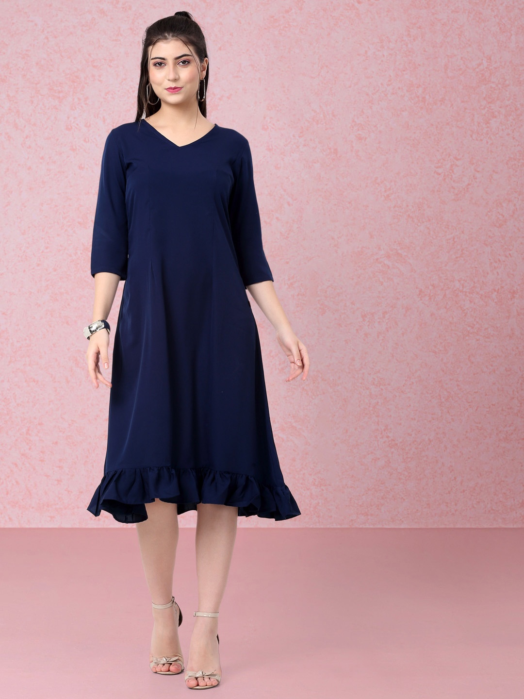 

RAISIN V-Neck Fit & Flare Dress, Blue