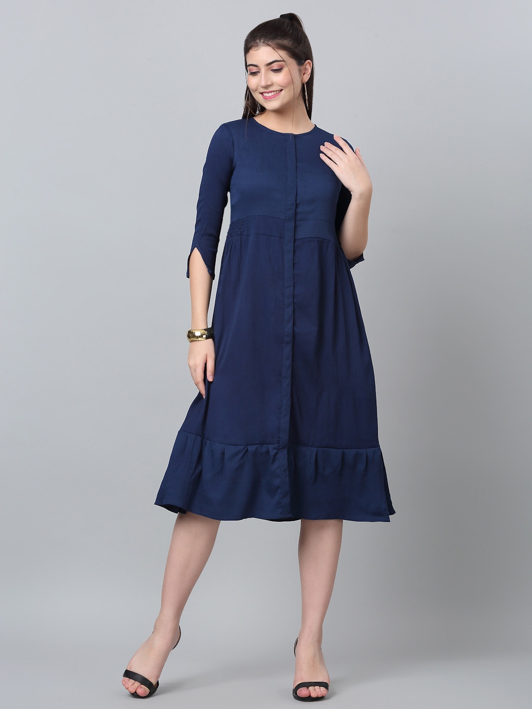 

RAISIN Tiered Gathered Fit & Flare Midi Dress, Navy blue