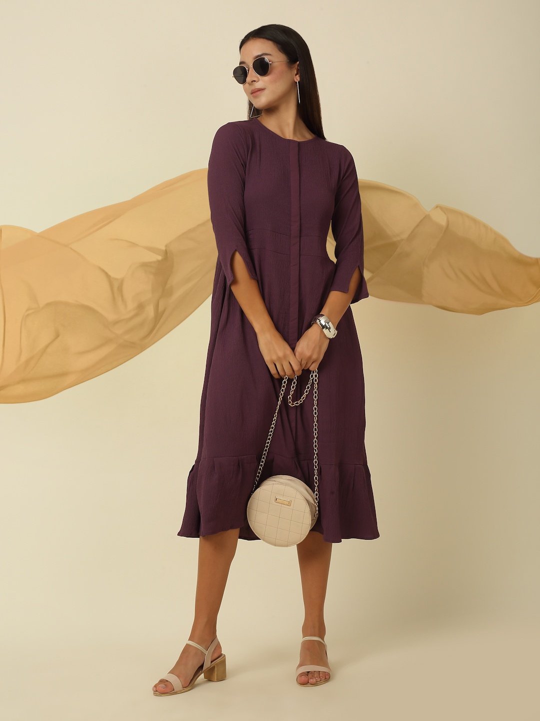 

RAISIN Pleated Crepe A-Line Midi Dress, Lavender