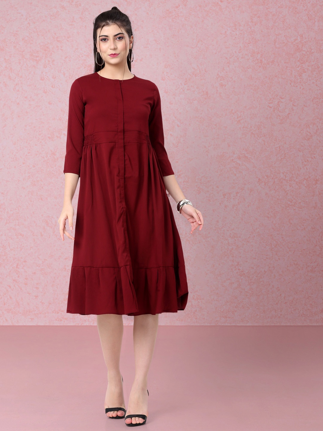 

RAISIN Crepe Fit & Flare Midi Dress, Maroon