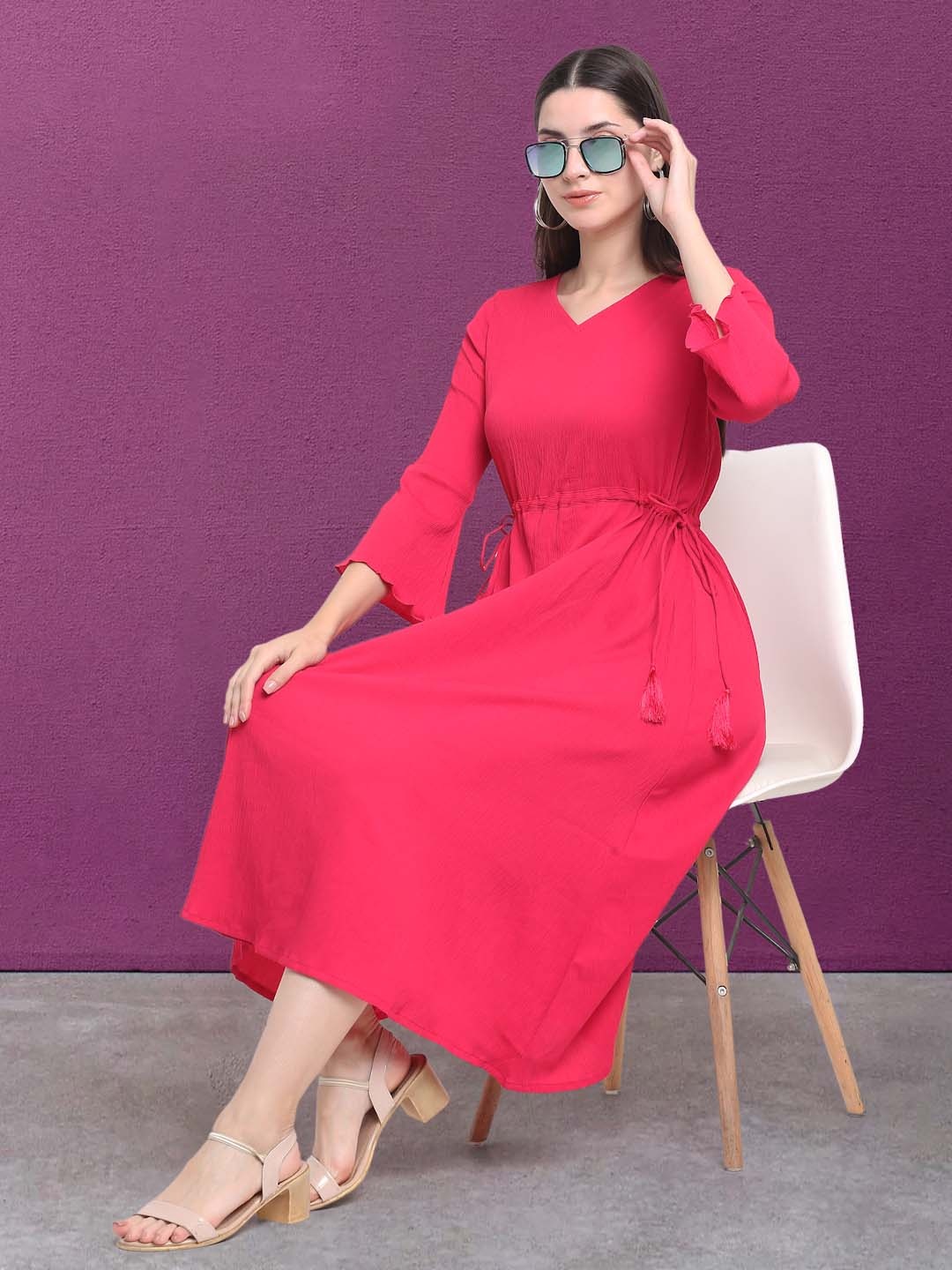 

RAISIN Crepe Fit & Flare Midi Dress, Pink