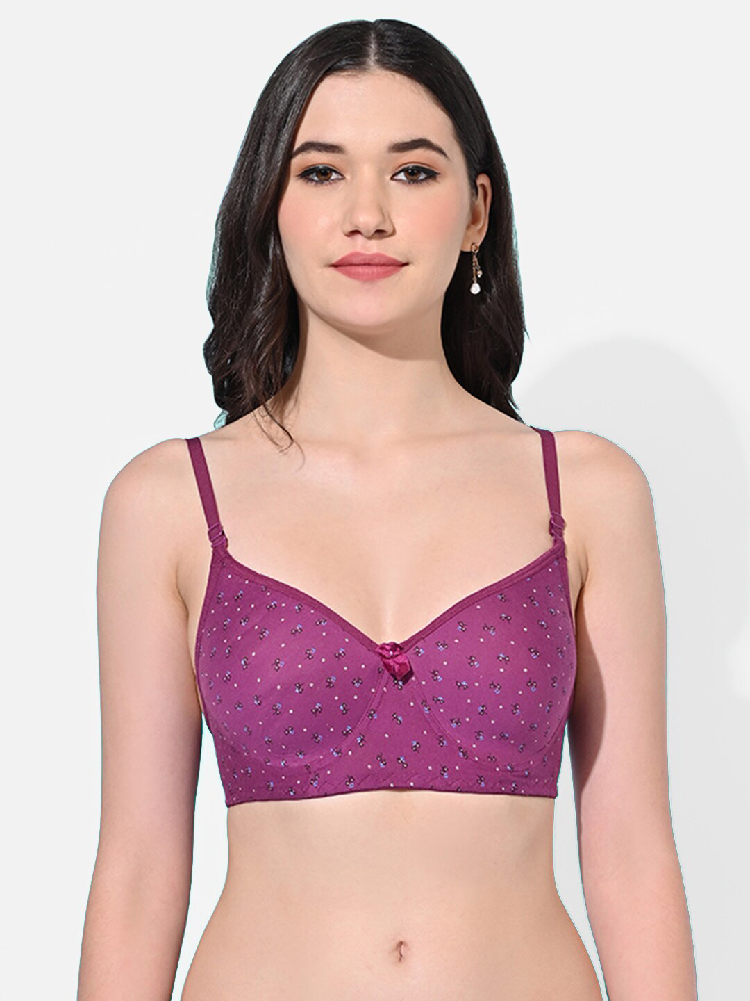 

FIMS Floral Printed Cotton Lightly Padded All Day Comfort Seamless Super Support Bra, Purple