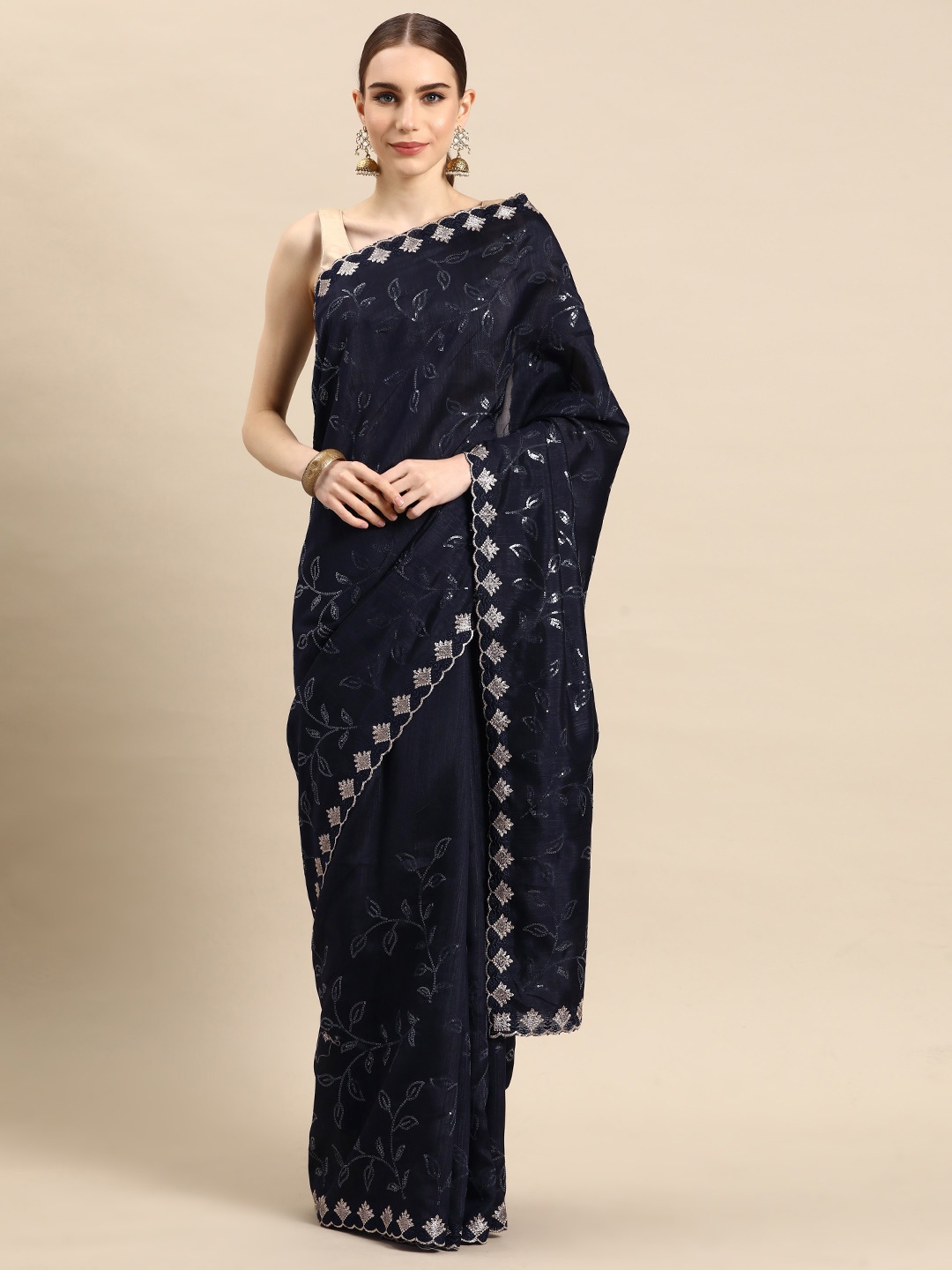 

Tasarika Embellished Sequinned Saree, Black