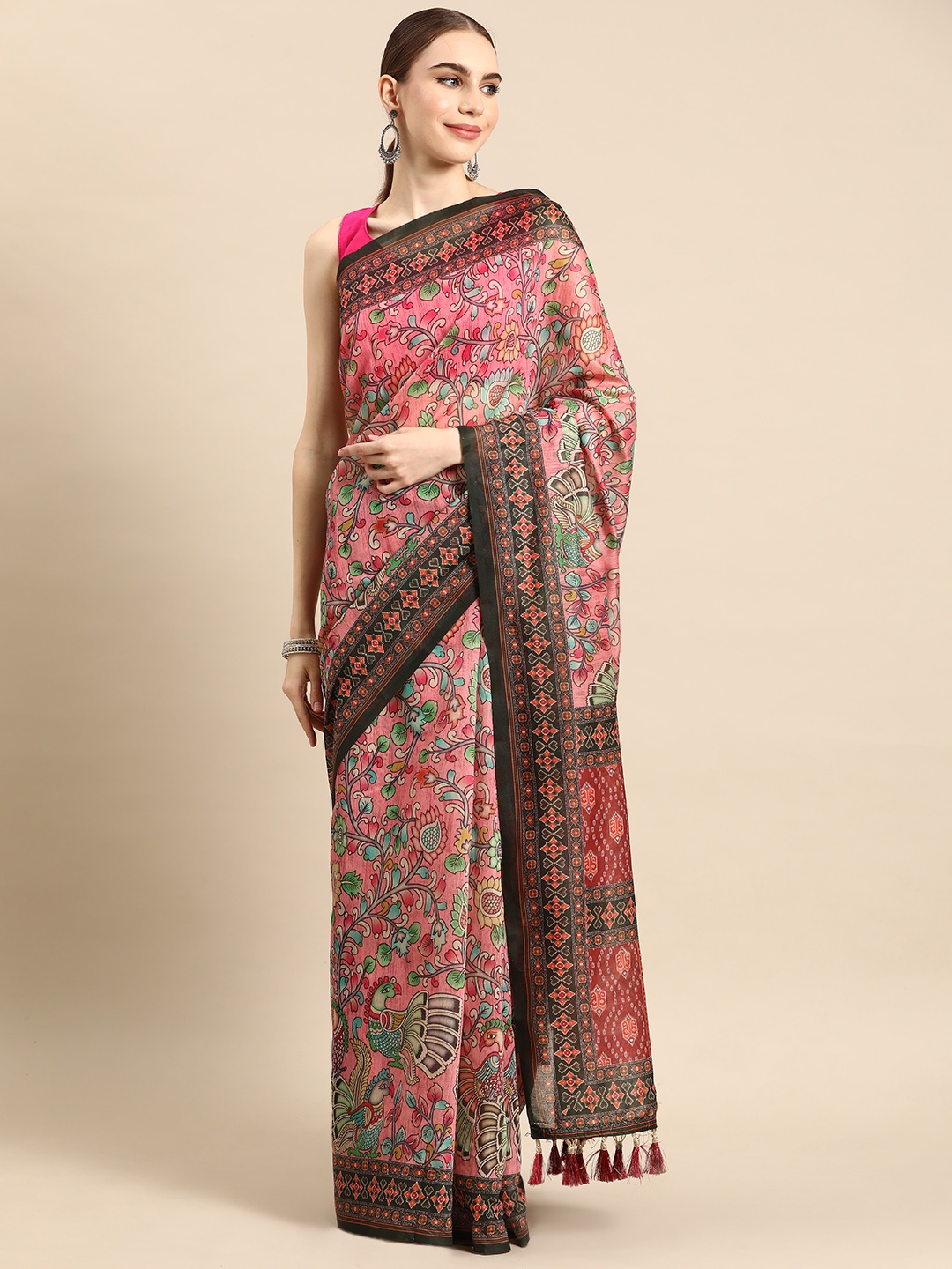 

Tasarika Kalamkari Printed Saree, Pink