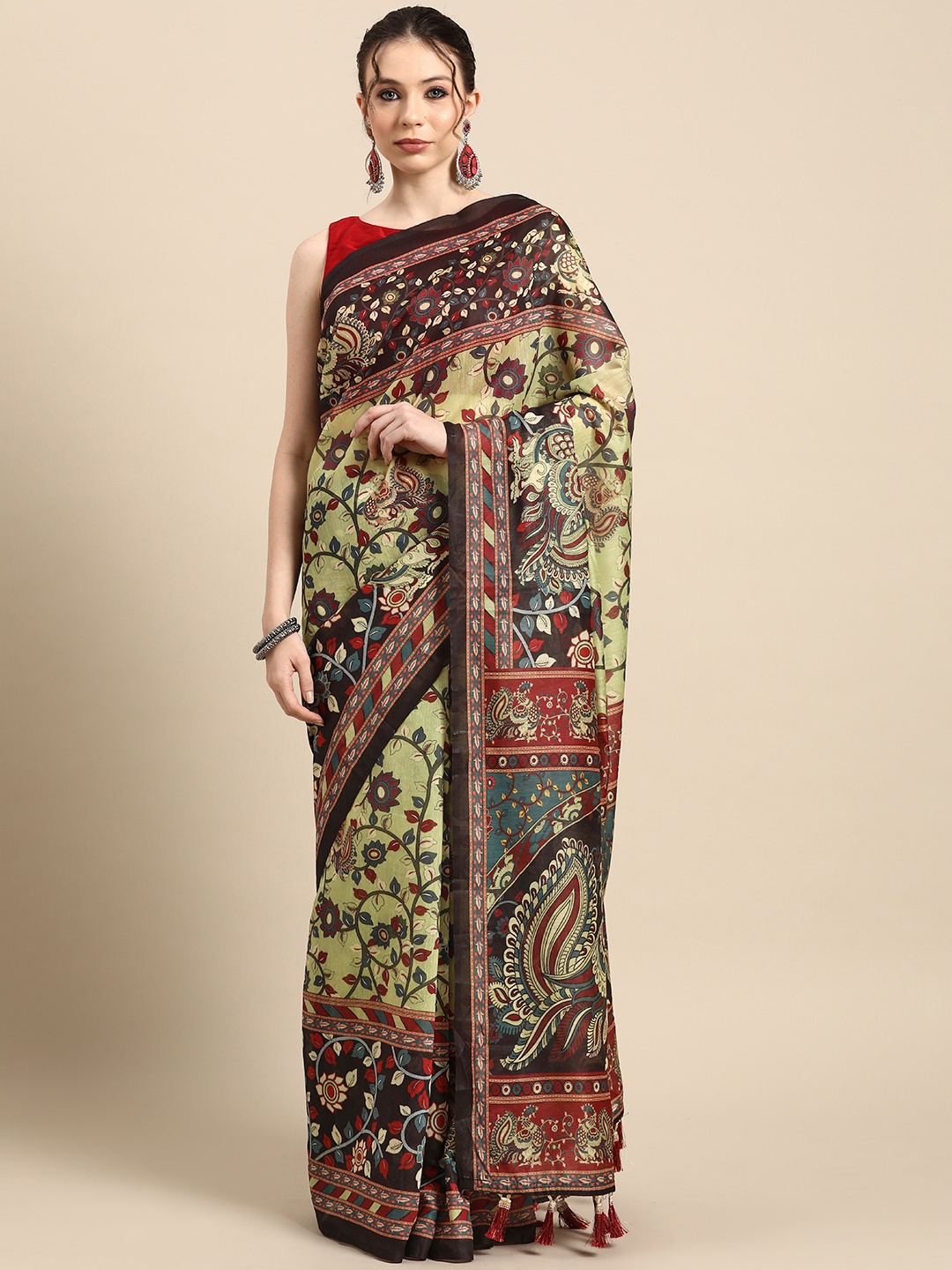 

Tasarika Kalamkari Printed Saree, Green