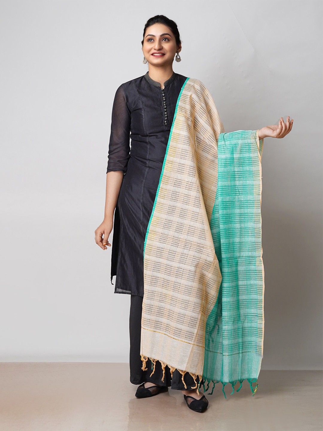 

Unnati Silks Checked Pure Cotton Dupatta, Green
