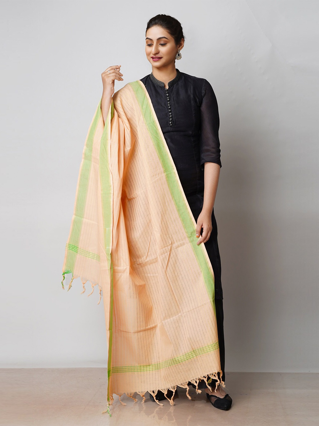 

Unnati Silks Striped Pure Cotton Dupatta, Brown