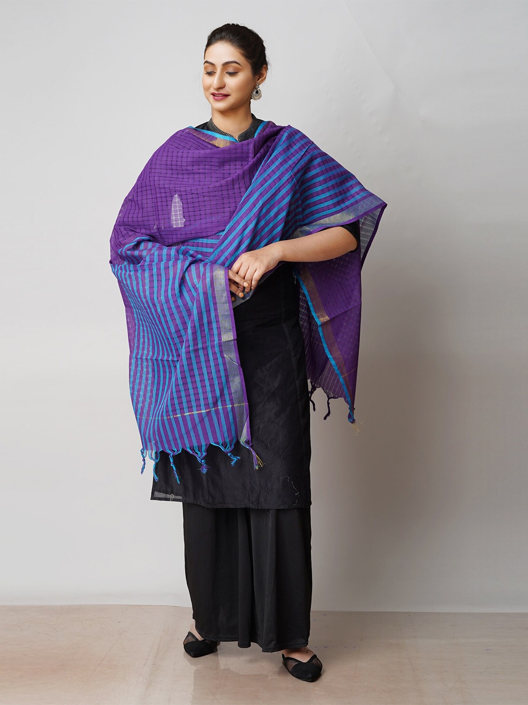 

Unnati Silks Striped Pure Cotton Dupatta, Purple