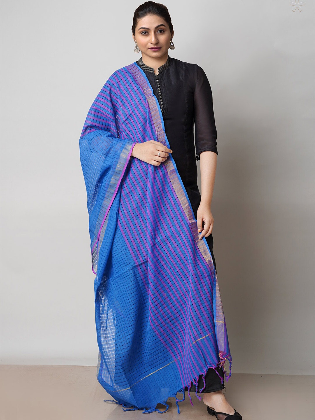 

Unnati Silks Striped Pure Cotton Dupatta, Blue