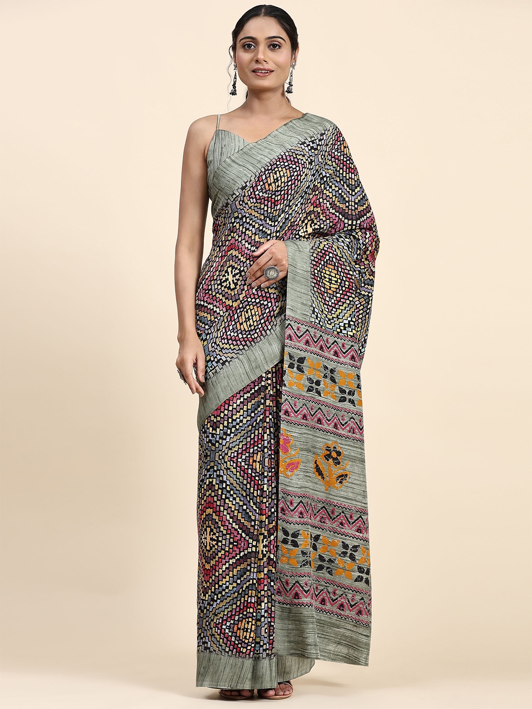 

RACHNA Geometric Printed Saree, Green
