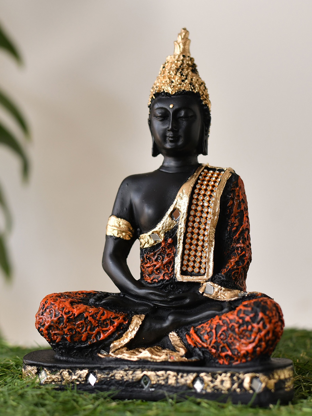 

Fashion Bizz Black & Orange-Coloured Textured Buddha Showpiece