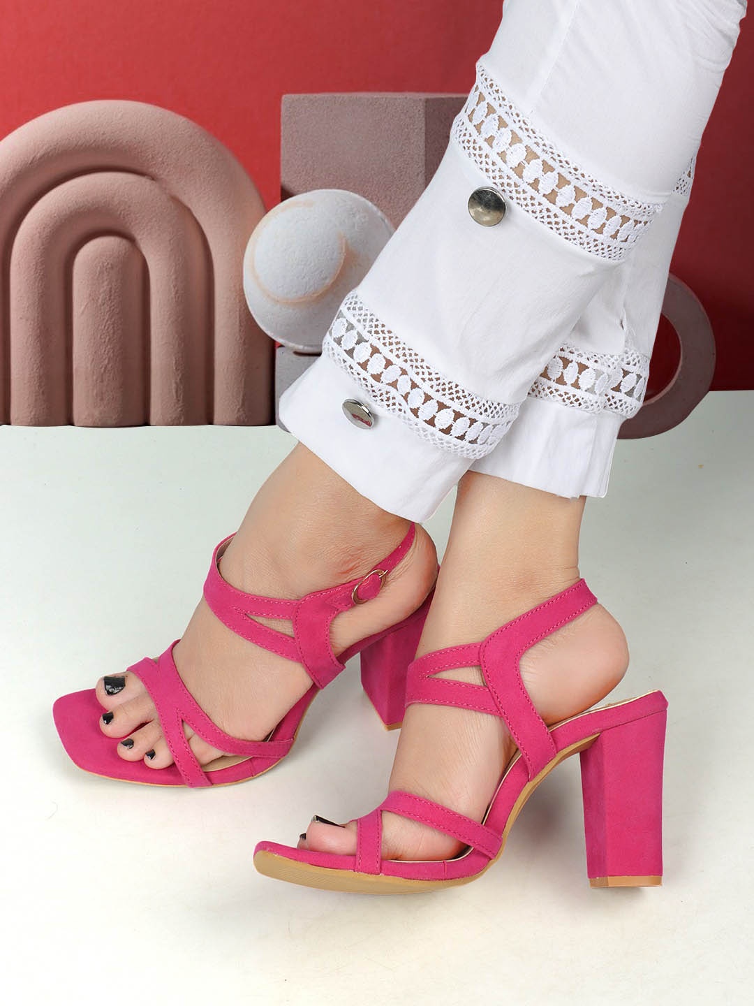 

ELLE Party Block Heels With Backstrap, Fuchsia