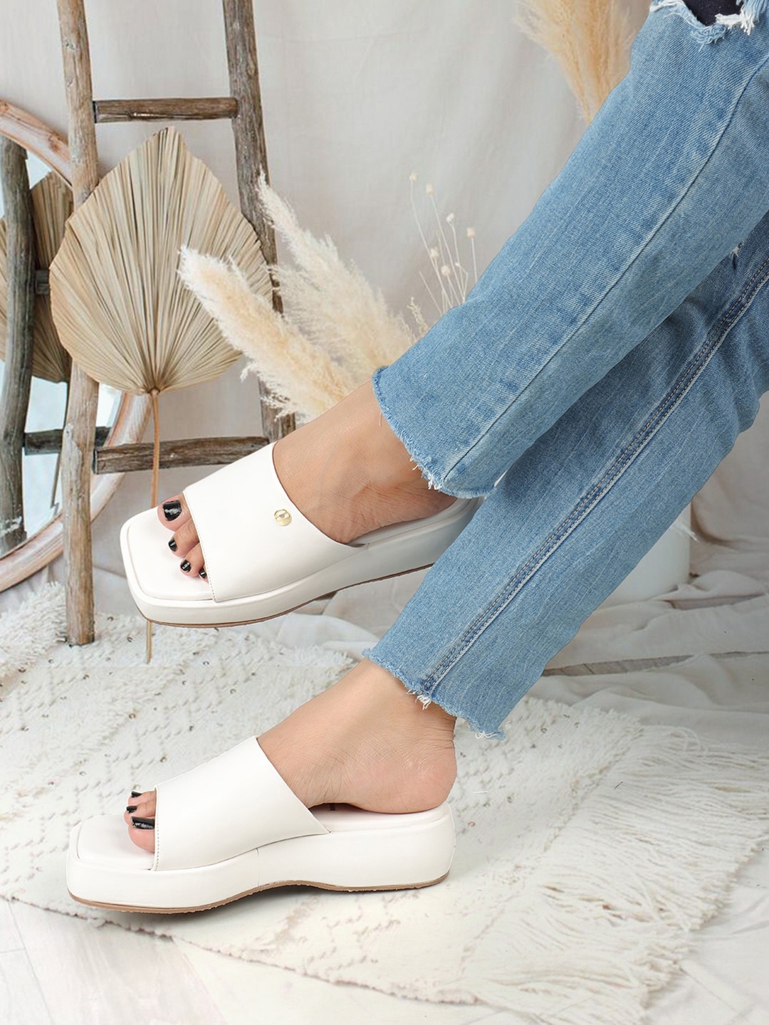 

ELLE Square Toe Block Heels, White