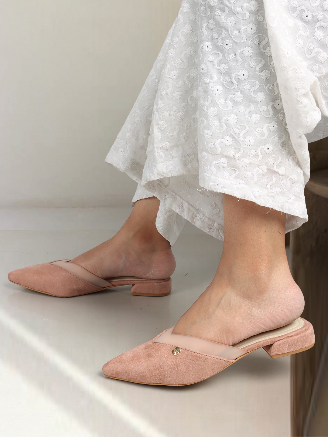 

ELLE Pointed Toe Mules, Peach