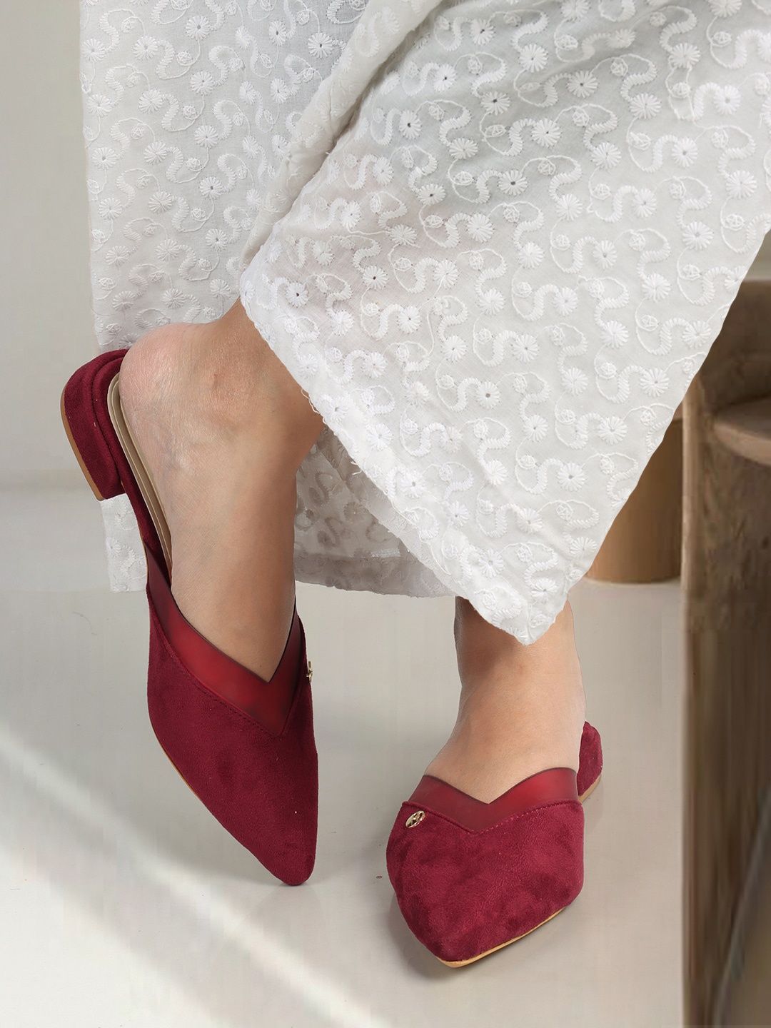 

ELLE Pointed Toe Flat Mules, Maroon