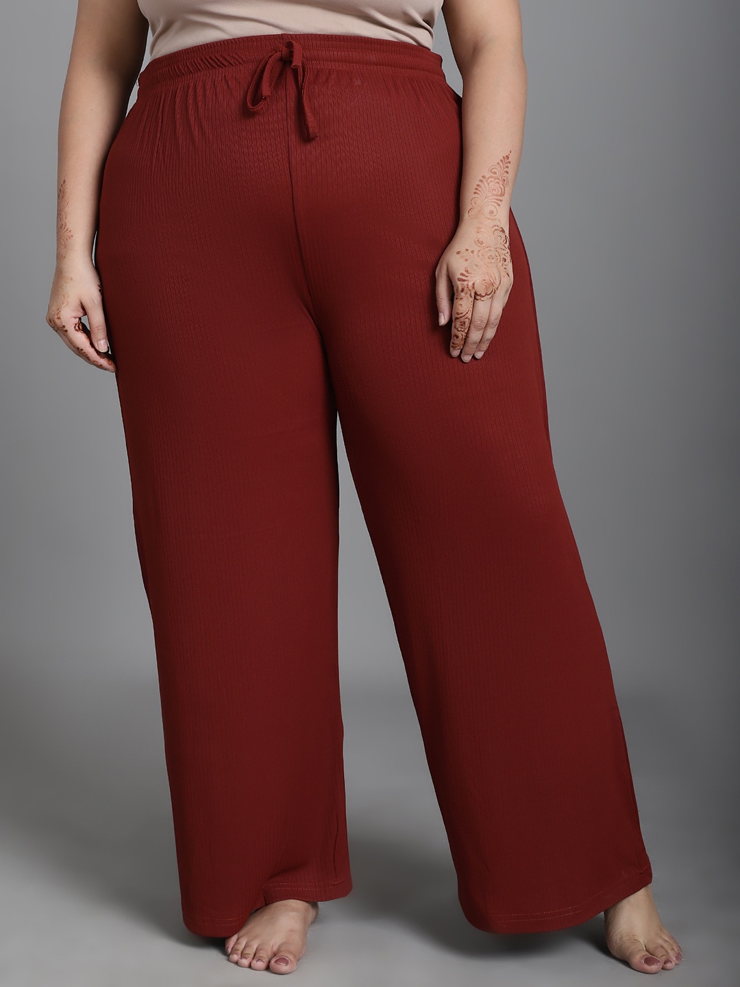 

NEUDIS Women Plus Size Ribbed Lounge Pants, Burgundy