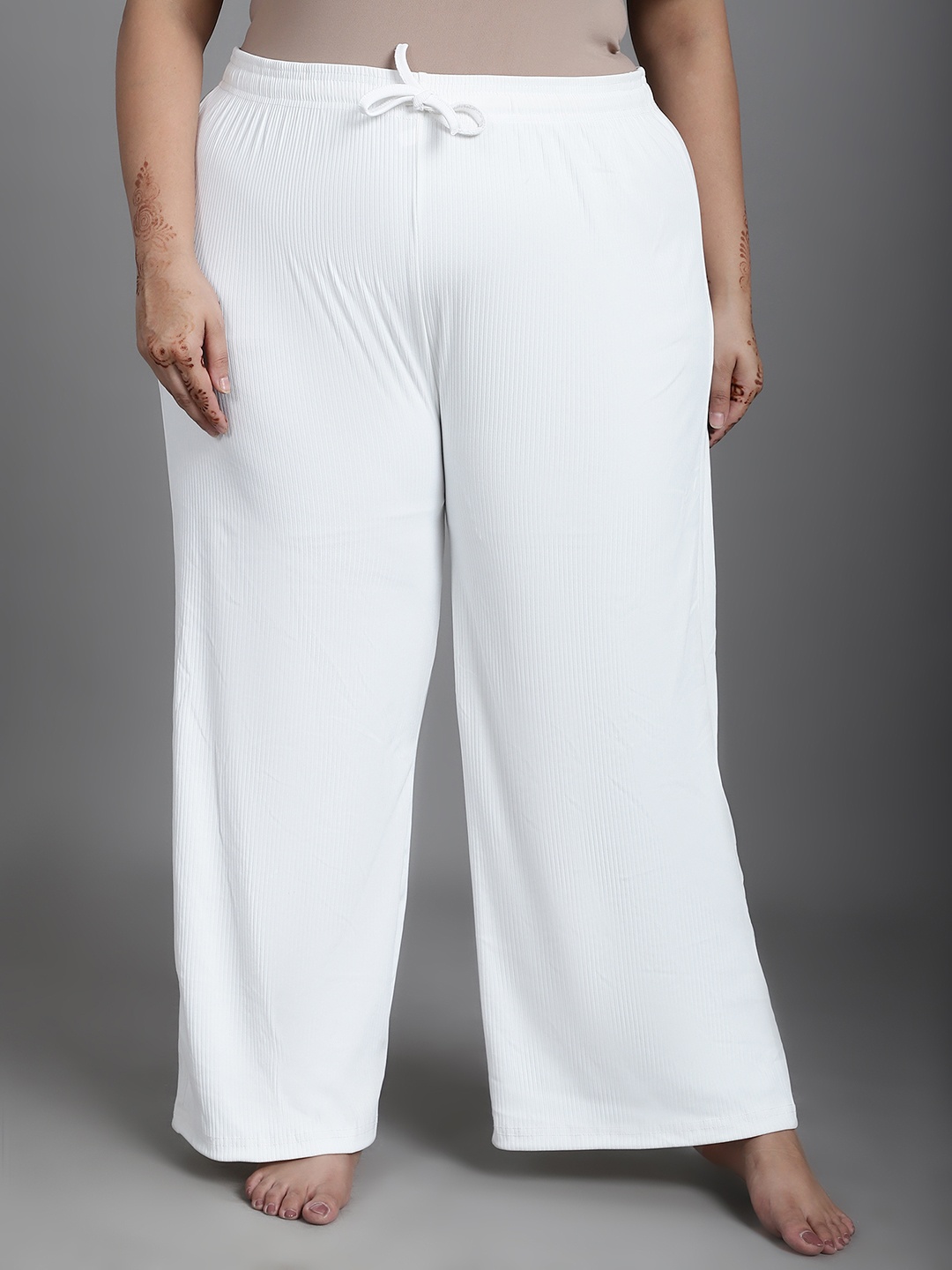 

NEUDIS Women Plus Size Ribbed Lounge Pants, White