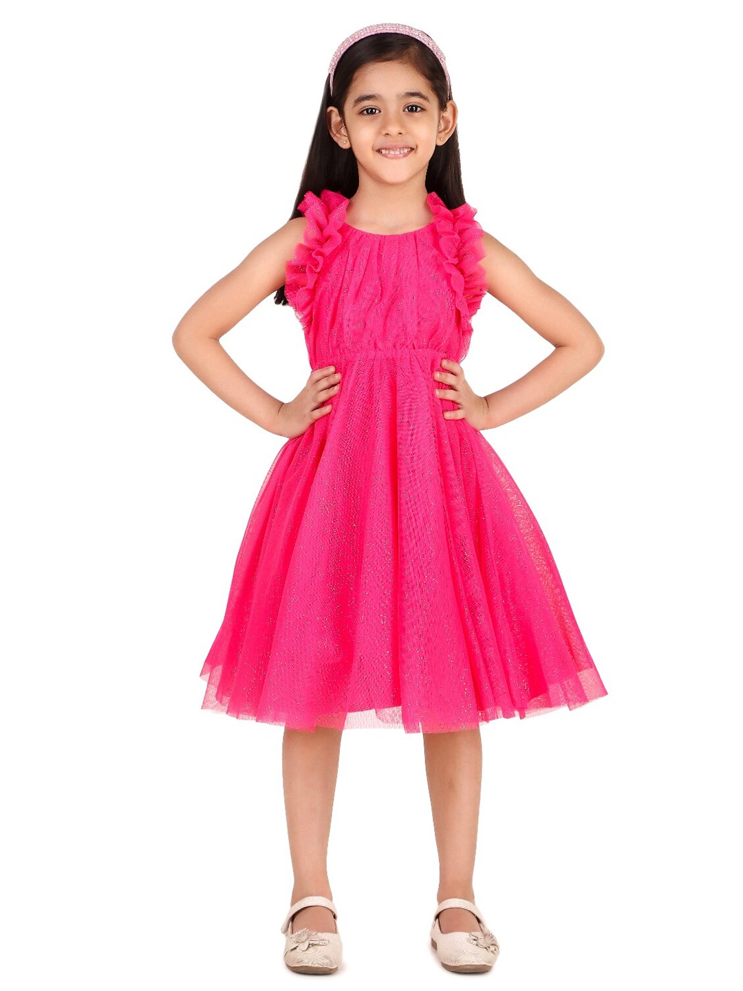 

Miyo Girls Embellished Ruffled Fit & Flare Dress, Fuchsia