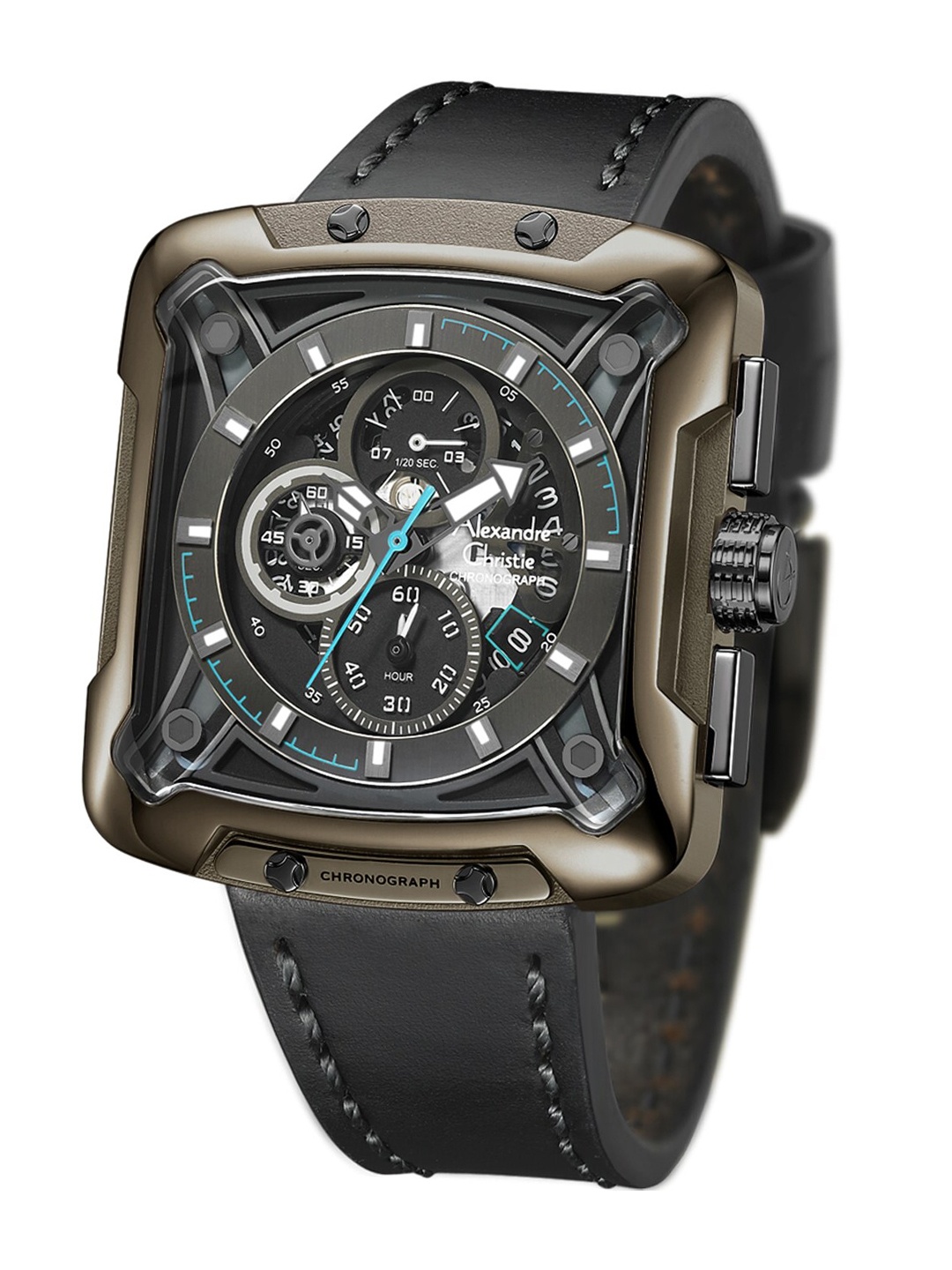 

Alexandre Christie Men Leather Bracelet Style Straps Analogue Watch 3030MCLZBBA, Black