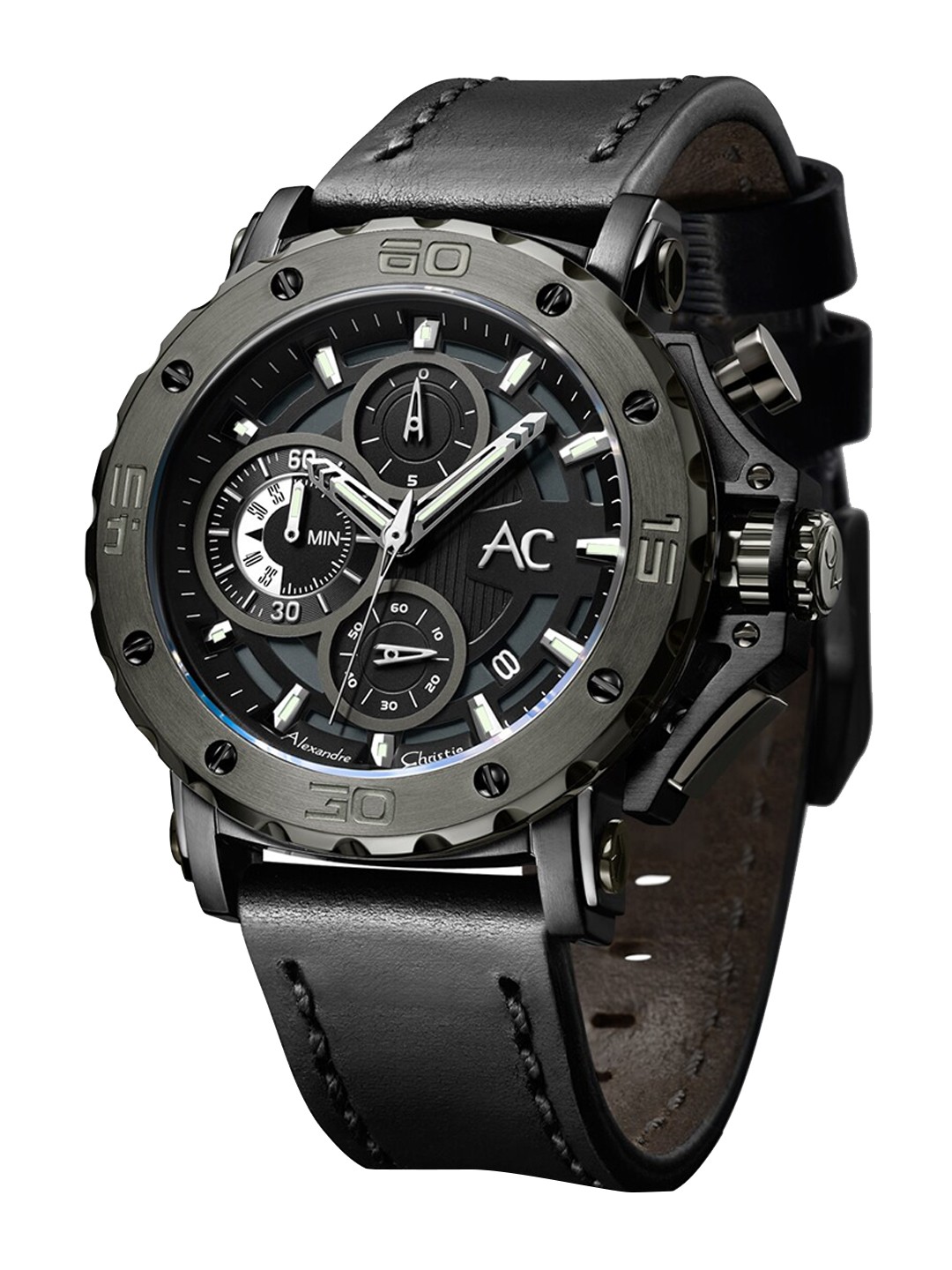 

Alexandre Christie Men Leather Straps Analogue Watch 9205MCLEPBA, Black