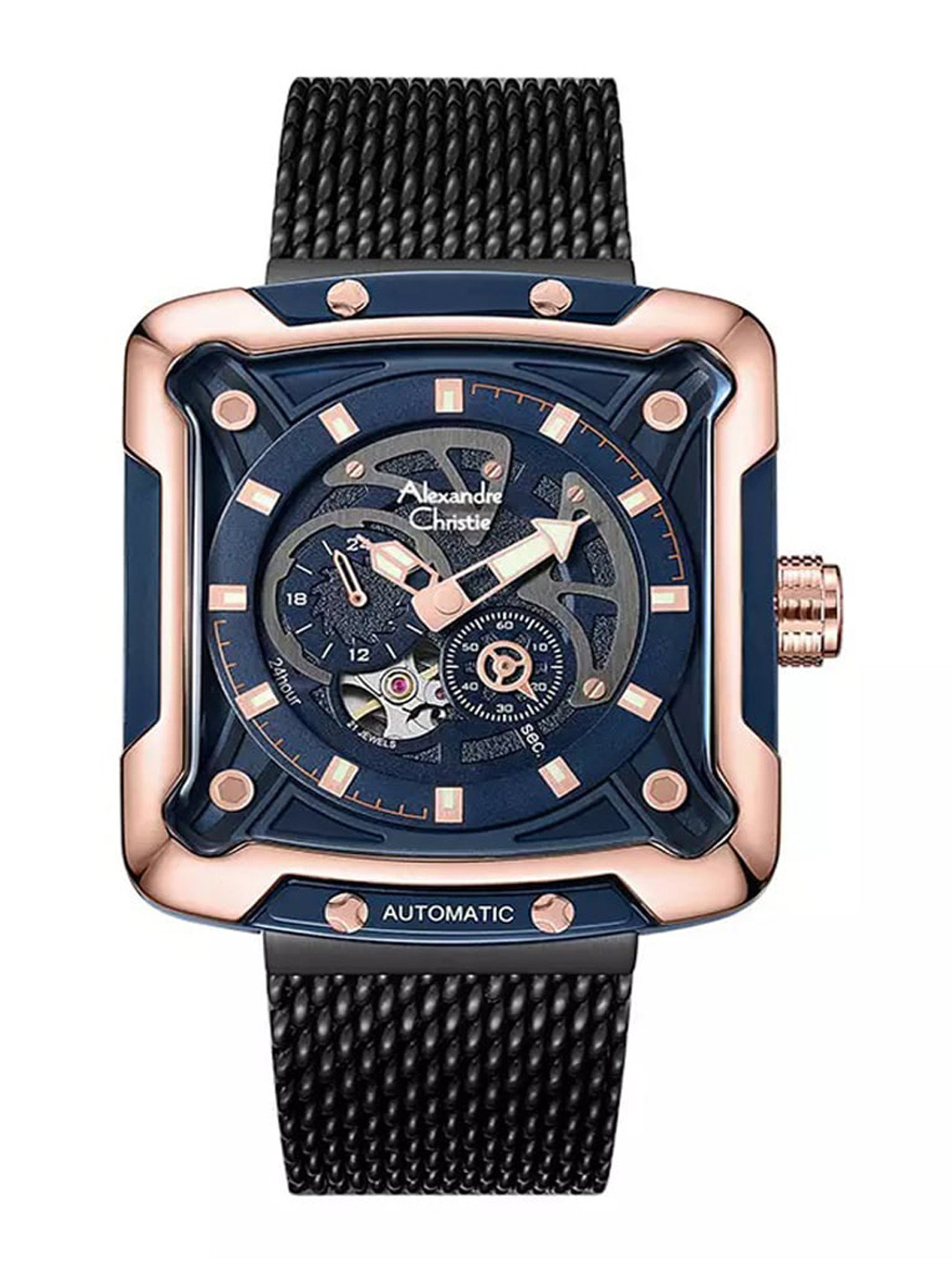 

Alexandre Christie Men Bracelet Style Straps Analogue Automatic Motion Watch 3039MABURBU, Navy blue