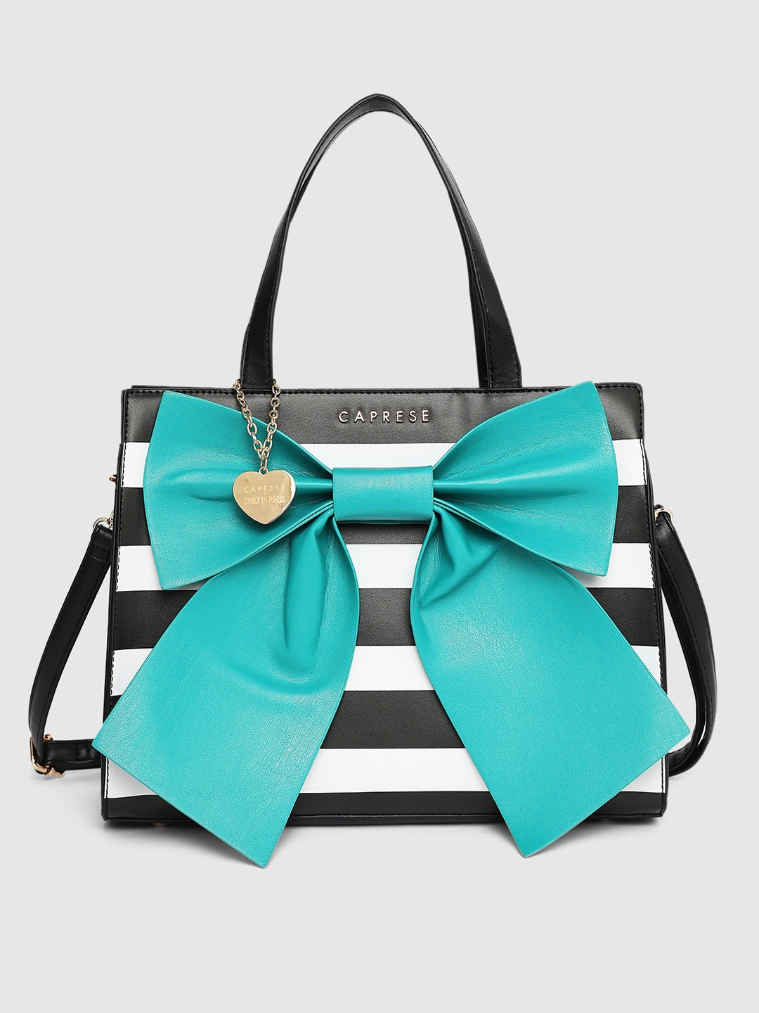 

Caprese Women Emily in Paris Striped Structured Handheld Bag With Bow Detail, Black